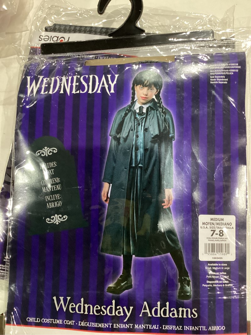 Condition photo showing New/Like New for Rubies Wednesday TV Series: Wednesday Addams Costume Coat for Kids Medium