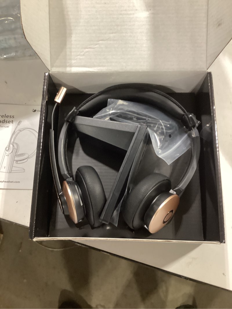 Condition photo showing Good Condition for earbay wireless headset, bluetooth headset with microphone noise canceling & usb dongle, wireless headphones with mic mute/charge dock for pc computer phone work office meetings call teams black gold