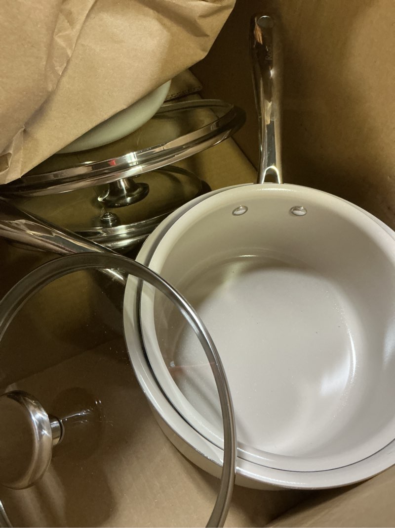 Condition photo showing Good Condition for redchef cooking pot set induction 5qt, saucepan set 2.5/3.5qt nonstick ceramic cookware set, compatible all cooktops, even heat, stay-cool handles, oven/dishwasher safe, ptfe pfas free (beige) beige 6pc set