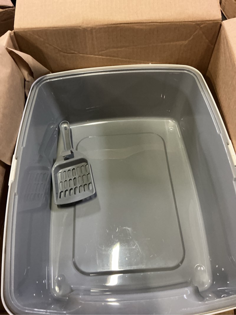 Condition photo showing Good Condition for amazon basics large cat litter box with high sides, open top, includes scoop, 19 x 15 x 11.75 inches, grey/beige