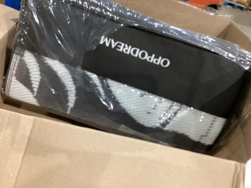 Condition photo showing Good Condition for oppodream reversible outdoor rug 6x9, waterproof outdoor plastic straw rug for patio, tropical leaf rv camping rugs for outside, deck, balcony, porch, backyard, camping, rv, black and white 6' x 9' (rectangular) black & white