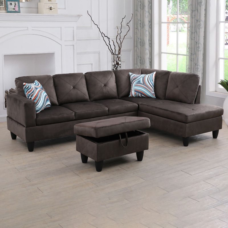 Ponliving 97" 3-Piece Sectional Sofa Set for Living Room With Ottoman Right Hand Side Facing  