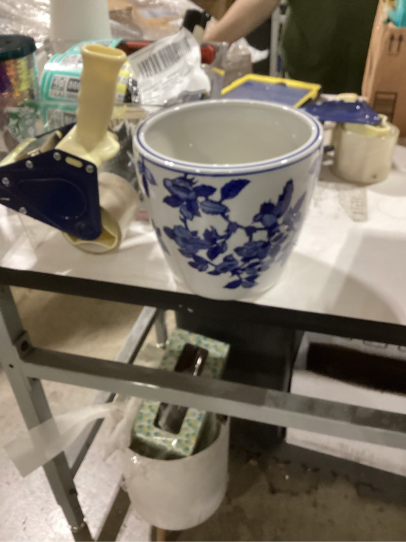 Condition photo showing New/Like New for HakkaGirl 8 inch Ceramic Flower Pots, Chinoiserie Decor Ceramic Planter Plant Pots for Indoor Plants with Drainage and Saucer, Blue and White Blue and White - Bird 8" Diameter