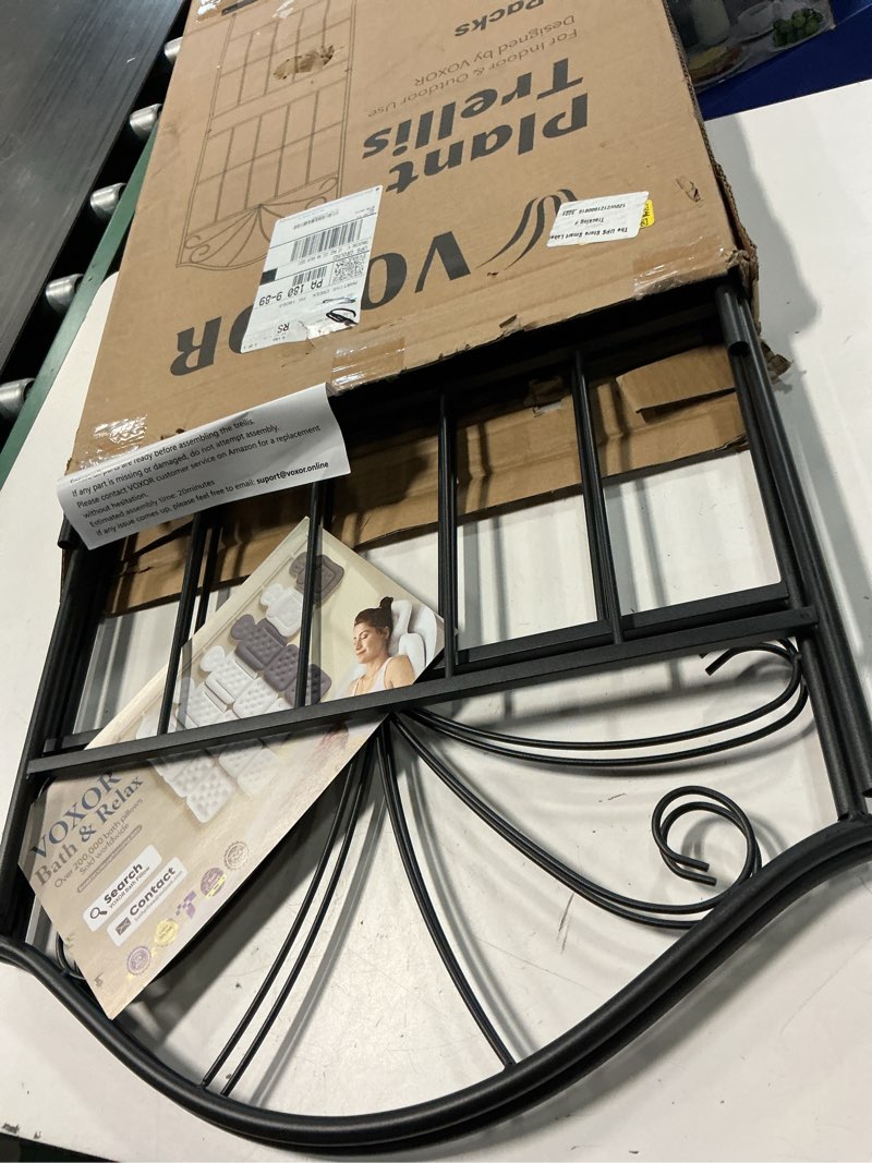 Condition photo showing Good Condition for metal trellis for climbing plants outdoor, 60 * 19.7 inch tall garden trellis with black rustproof coating, decorative rose trellis for climbing roses, vines, and flowers, 2 pack 60*19.7 inch