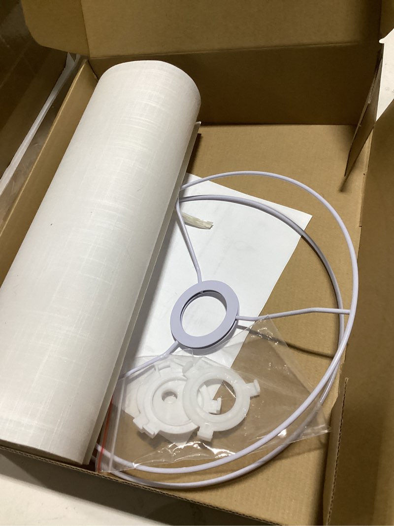 Condition photo showing Good Condition for white linen tall drum lampshade, 10" top x 10" bottom x 13" high lamp shade, lamp shade replacement for table and floor lamps, pendant light, handcrafted lampshade, easy assembly