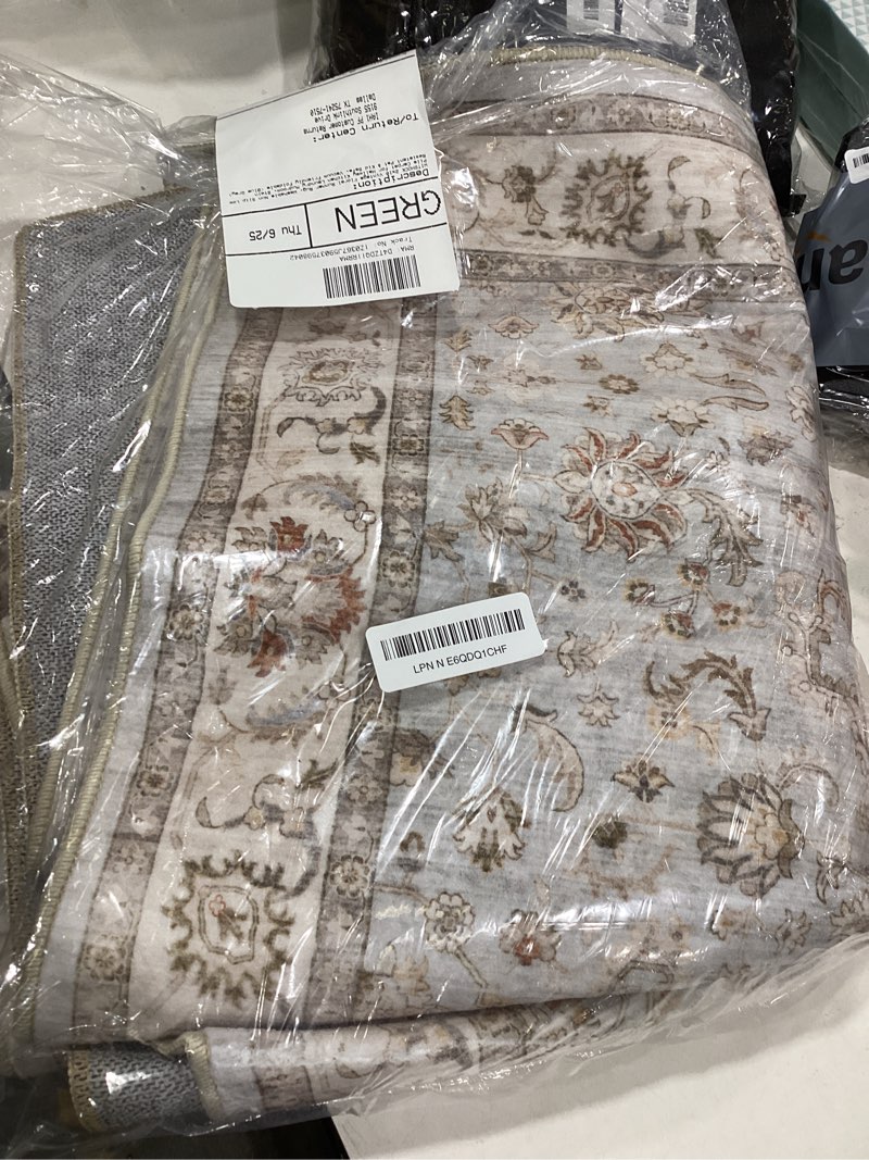Condition photo showing Good Condition for witshock 2x10 vintage floral runner rug, washable non slip low pile carpet for hallway kitchen laundry mudroom, stain resistant pet & kid safe, vacuum friendly foldable (blue gray) dusty blue-gray/skye/cerulean 2' x 10' (runner)