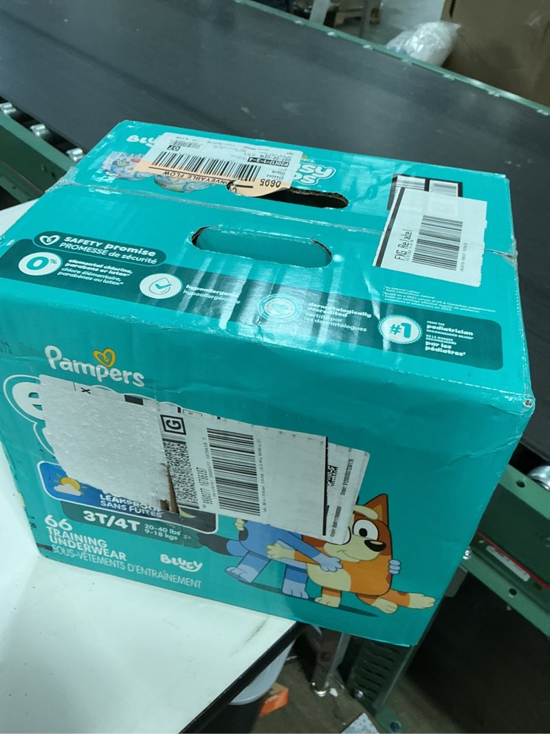Condition photo showing New/Like New for pampers training pants - easy ups boys & girls bluey - size 3t-4t, 66 count, children's potty underwear (packaging may vary) 3t-4t 66