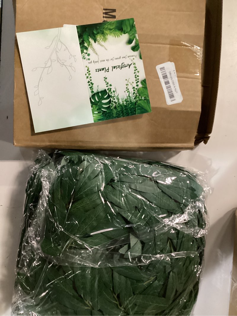 Condition photo showing New/Like New for 3 strands odorless artificial olive leaf vines, 73'' silk ivy vine garland with green leaves, fake hanging plants greenery decor for home, bedroom, wall, party, wedding decoration. green 4