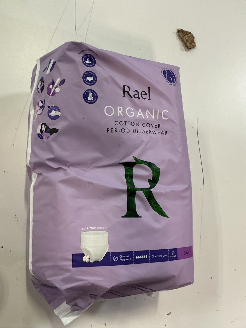 Condition photo showing New/Like New for rael disposable underwear for women, organic cotton cover - postpartum essentials, leak locker, unscented, maximum coverage (size s-m, 20 count) overnight panty style (s-m) 20 count (pack of 1)