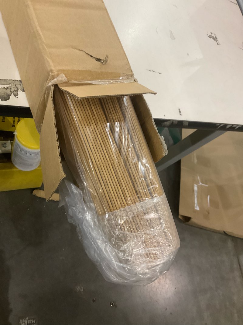 Condition photo showing New/Like New for LazBlinds Cordless Blackout Bamboo Roman Shades, Room Darkening Blinds for Interior Windows, Thermal Insulated Roll Up Bamboo Blinds for Home & Patio, 40" W x 64" H, Papara Carbon Blackout - Papara Carbon 40" W x 64" H