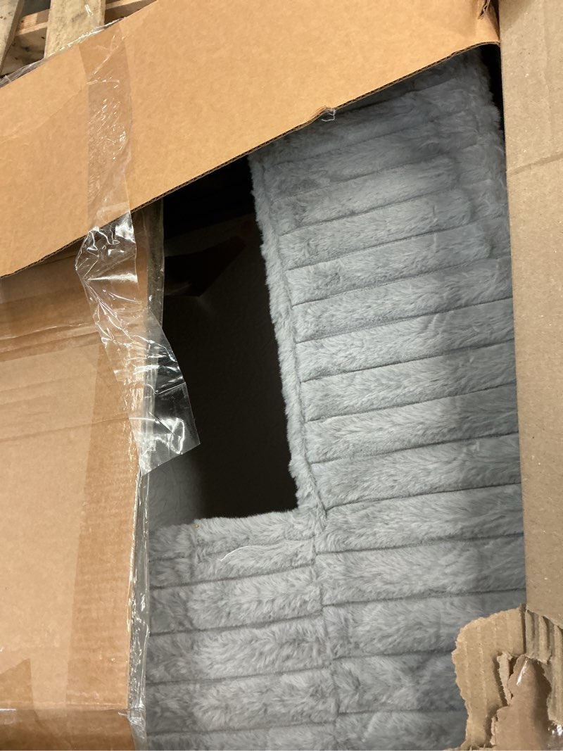 Condition photo showing As Is for MAXYOYO 59" Bean Bag Sofa Couch, Loveseat Boneless Couch in a Box, Upholstered Small Mini Sofa with Deep Seating for Living Room Bedroom Office Apartment, No Assembly, Dark Grey