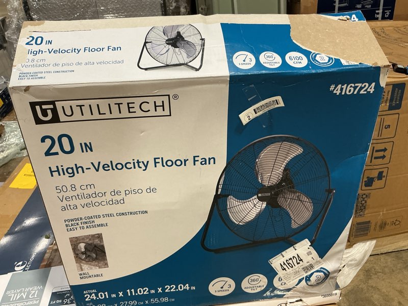 Condition photo showing Good Condition for utilitech 20-in 120-volt 3-speed high velocity indoor black floor fan