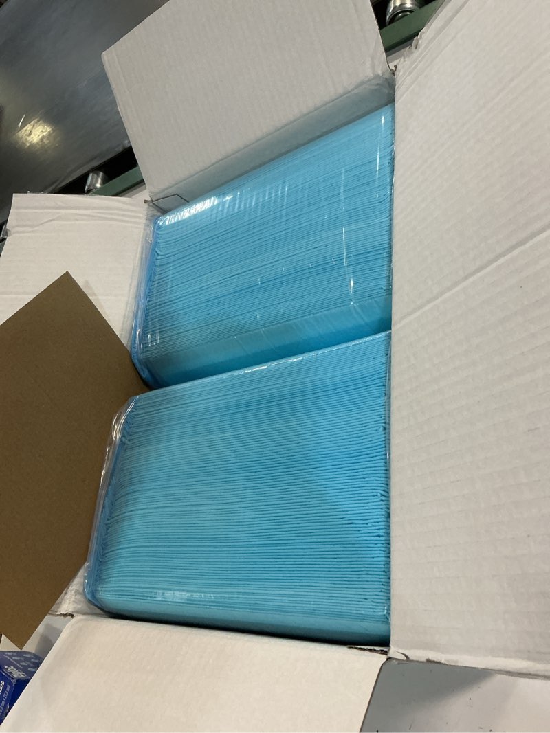Condition photo showing New/Like New for 100 count 22” x 22” super absorbency disposable underpads, leakproof quick drying disposable pads for baby, puppy and adults, puppy pads, cat pee pads for dogs, potty puppy training pads