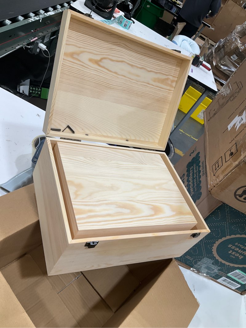 Condition photo showing Good Condition for 14" x 10" x 6.5"- large wooden box with hinged lid - unfinished wood box - pine wood boxes for crafts - wooden storage box - diy memory box - wooden keepsake box - cajas de madera