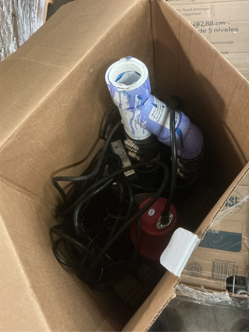 Condition photo showing As Is for combo pre-assembled 1/3 hp primary and battery backup sump pump system with 24-hour a day monitoring controller