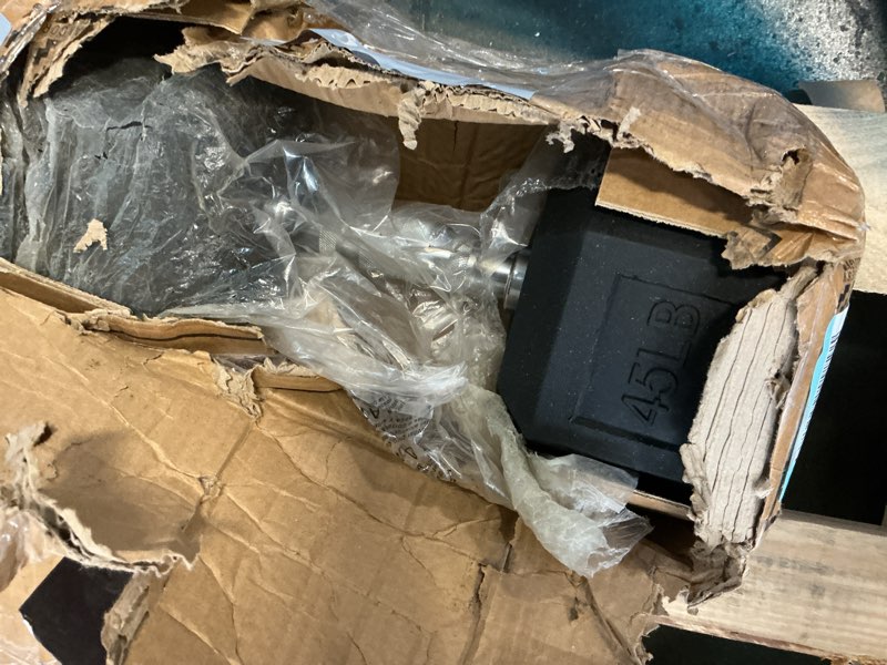 Condition photo showing As Is for (Incomplete only1 of 45 lbs)) Fitvids Rubber Encased Hex Dumbbell, Hand Weights with Anti-Slip Cast Iron Grip for Exercise & Fitness, Weights Dumbbells Set of 2 for Strength Training, 5-50 LBS Pair 45LB Pair