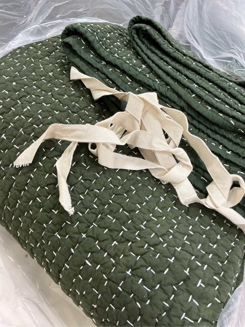 Condition photo showing New/Like New for organic cotton hand stitched quilt, king/cal king, pine