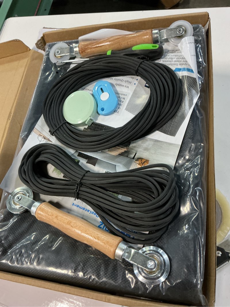 Condition photo showing Good Condition for windows screen and screen door repair kit, 48"x118" charcoal fiberglass mesh with rolling tool/hook/ruler/cutter/spline - window screen & sliding screen door replacement for windows, tooltriz 48" x 118" black