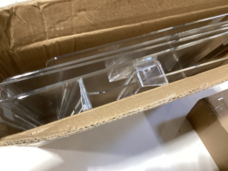 Condition photo showing Good Condition for 12 inches [extra tall version] clear shelf dividers for closet organization and storage, 6 pack purse organizer for closet acrylic adjustable bookshelf for organization, perfect for sweater, clothes clear (12 inches tall, higher style) 6pack