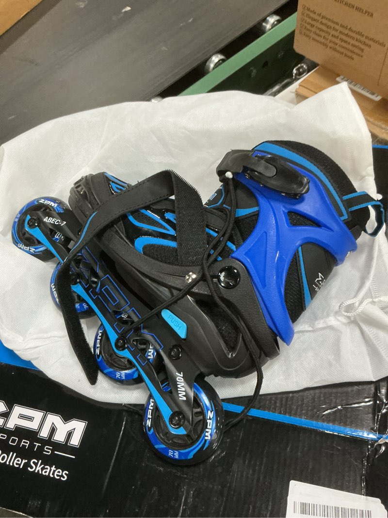 Condition photo showing Good Condition for 2pm sports vinal girls adjustable flashing inline skates, all wheels light up, fun illuminating skates for kids men adult women and boys azure & blue medium - big kid (1-4 us)