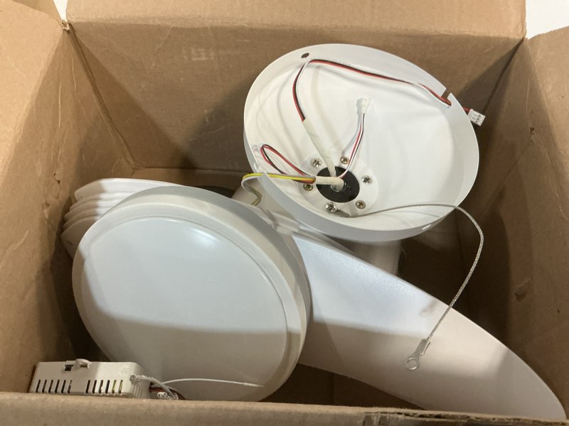 Condition photo showing As Is for kviflon ceiling fans with lights remote/app control, 38" low profile ceiling fans with dimmable white colors+ring rgb lights, 6 speeds 5 reversible blades for kids room bedroom living room, white white rgb 38 in - 5 blades