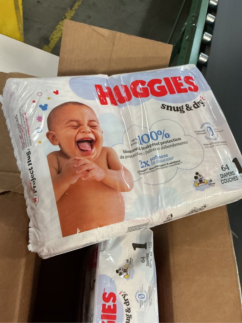 Condition photo showing New/Like New for huggies size 1 diapers, snug & dry newborn diapers, size 1 (8-14 lbs), 256 count (4 packs of 64), packaging may vary
