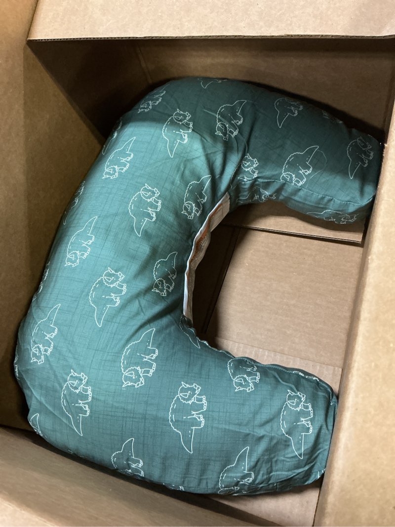 Condition photo showing Good Condition for Boppy Nursing Pillow - Firm, Ergonomic U-Shaped Bottle and Breastfeeding Pillow with High Lift for Comfort and Support, Spacious Surface - Forest Green Dinos