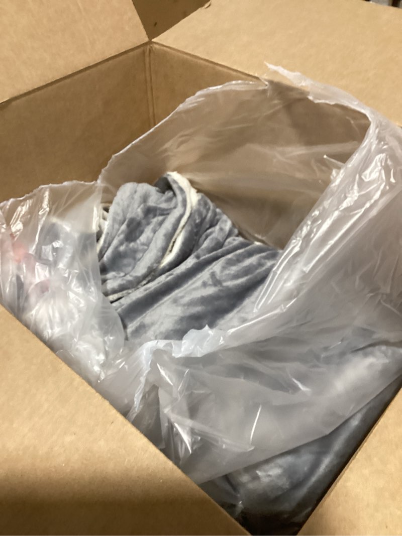 Condition photo showing As Is for Heated Blanket Electric Throw, 50\"×60\" Heated Blanket Throw - Flannel Grey Throw Blanket with 2-8H Time Settings for Bed & Office, Washable Housewarming Gift for Adults & Kids & Pets not tested