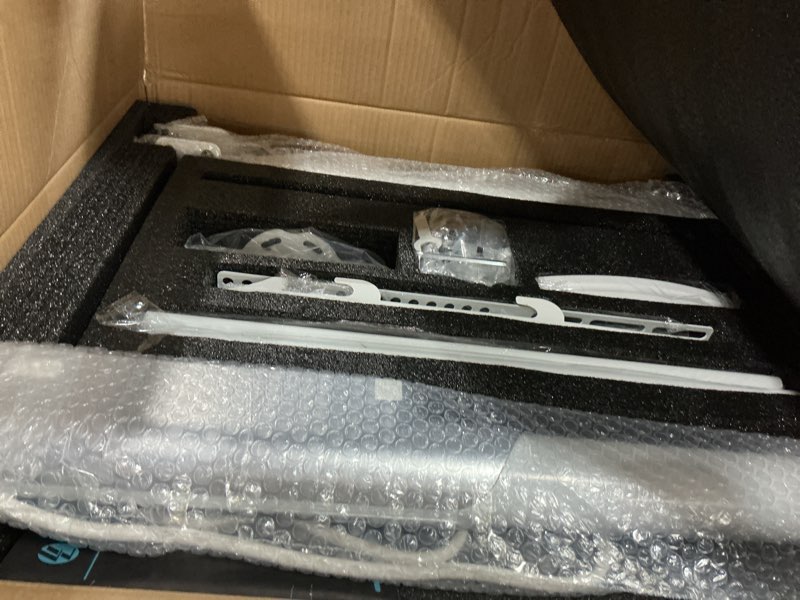 Condition photo showing Good Condition for floor mobile tv stand with power outlet, rolling tv cart for 27-65 inch oled led monitors, 6 levels of height adjustment, ambient lighting on the bottom wheels holds up to 88lbs, 400x400mm white