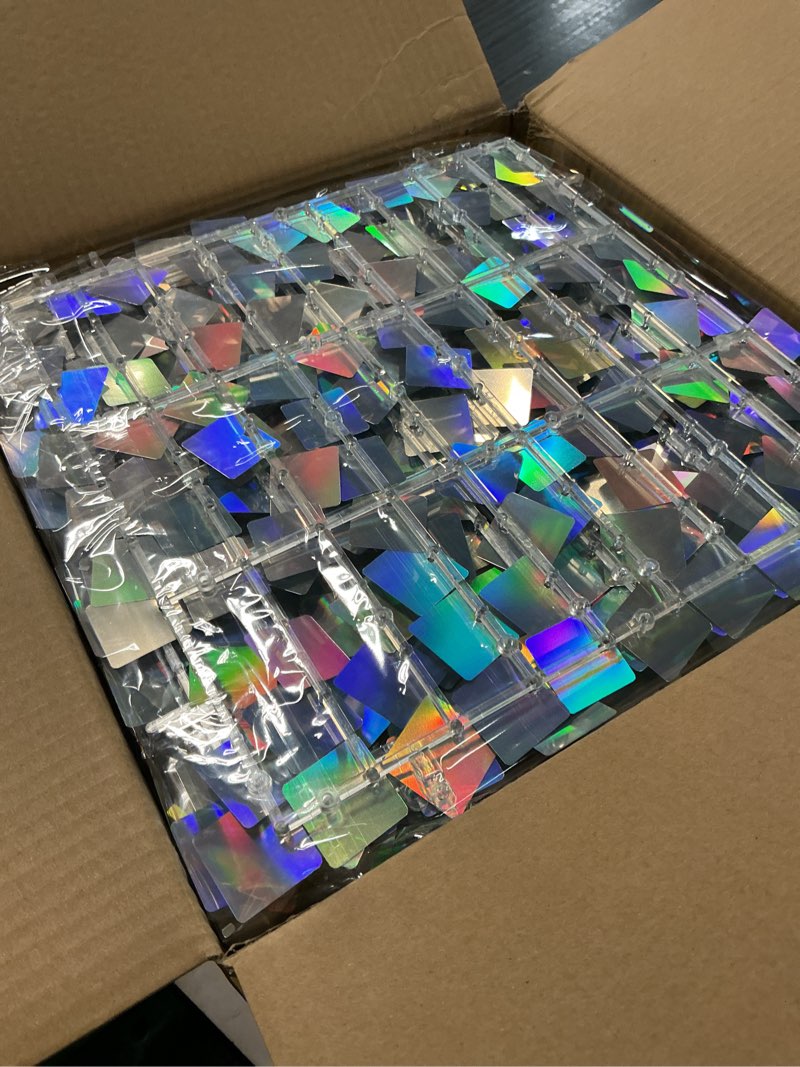 Condition photo showing Good Condition for shimmer wall backdrop silver iridescent square sequin wall panel backdrop decor for wedding, anniversary, birthday, party, 36 panels 36 pcs silver iridescent