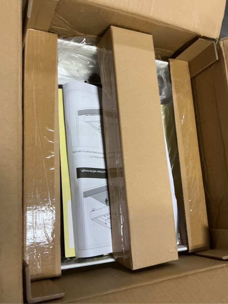 Condition photo showing As Is for 2 pack pull out cabinet organizer, expandable width(14"-24"), depth(13"-24") with 3 rails, slide out drawers with raising pad for framed cabinets, with adhesive film for cabinets in kitchen, white white 14"-24"wide-13"-24"deep (2pack)