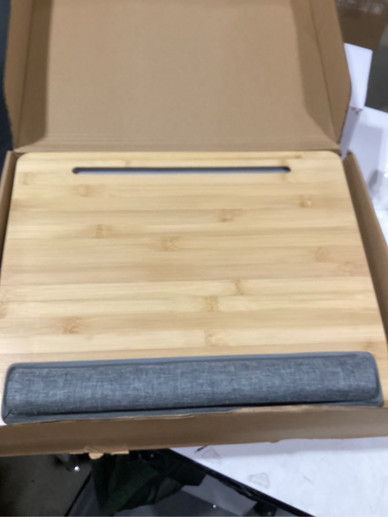 Condition photo showing Good Condition for Adjustable Lap Desk for Laptop with Cushion, Bamboo Laptop Stand with Anti-Slip Strip Tablet Phone Holder, Fits up to 15.6 inch or 14 inch with Mouse Space 16.5"x13.4" Height-adjustable