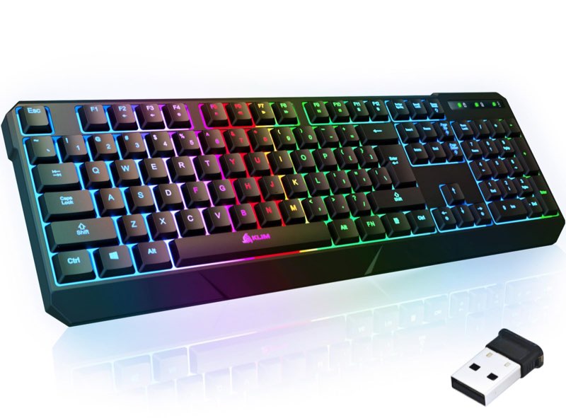 KLIM Chroma Wireless Gaming Keyboard RGB New - Long-Lasting Rechargeable Battery - Quick and Quiet Typing - Water Resistant Backlit Wireless Keyboard for PC PS5 PS4 Mac - Black