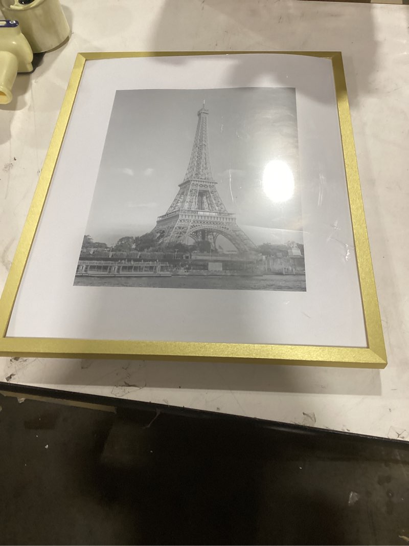 Condition photo showing As Is for upsimples 16x20 Picture Frame, Display Pictures 11x14 with Mat or 16 x 20 Without, Wall Hanging Poster Frame, Gold, 1 Pack Gold 16x20