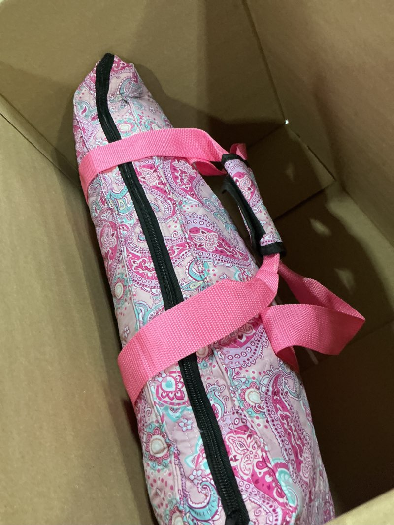 Condition photo showing New/Like New for american mahjong game set, 166 white tiles, 4 all-in-one color rack/pushers, complete mahjong set with pink printed carrying bag