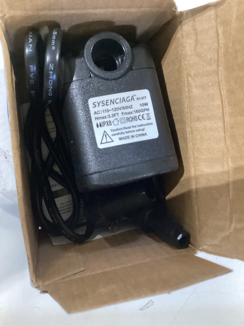 Condition photo showing Good Condition for 160gph (570l/h) submersible pump 10w, ultra-quiet water fountain pump with adjustable flow, 3.3ft high lift & 6.5ft power cord, includes 2 nozzles for aquarium, pond, hydroponics, statuary