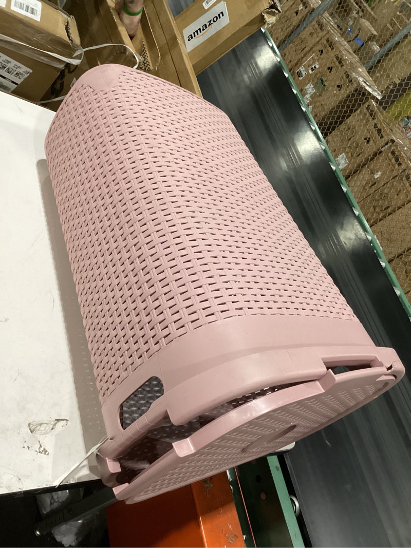 Condition photo showing Good Condition for mind reader slim laundry hamper with lid, 60l tall clothes basket, narrow tapered design for bathrooms, closets and laundry rooms, plastic, pink pink 1 piece