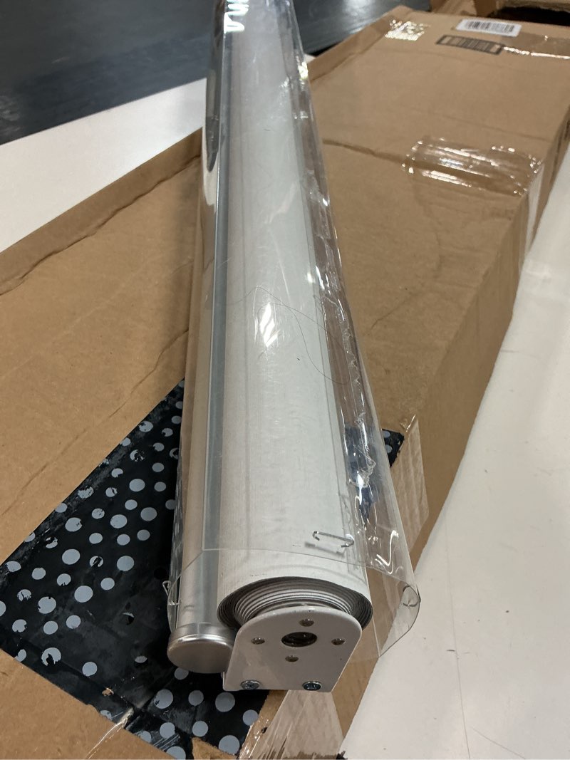 Condition photo showing Good Condition for chrisdowa cordless 100% blackout roller shade, with striped jacquard, thermal insulated, uv protection fabric, total blackout blinds for window, french doors, home and office. light grey, 32"w x 72"h 32"w x 72"h light grey
