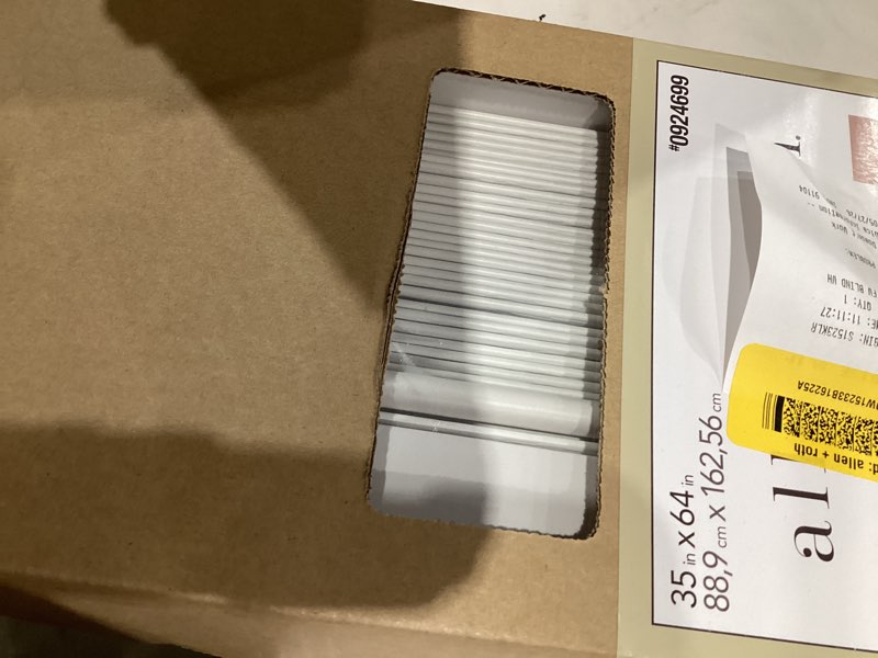 Condition photo showing Good Condition for allen + roth trim at home 2-in slat width 35-in x 64-in cordless white faux wood room darkening horizontal blinds