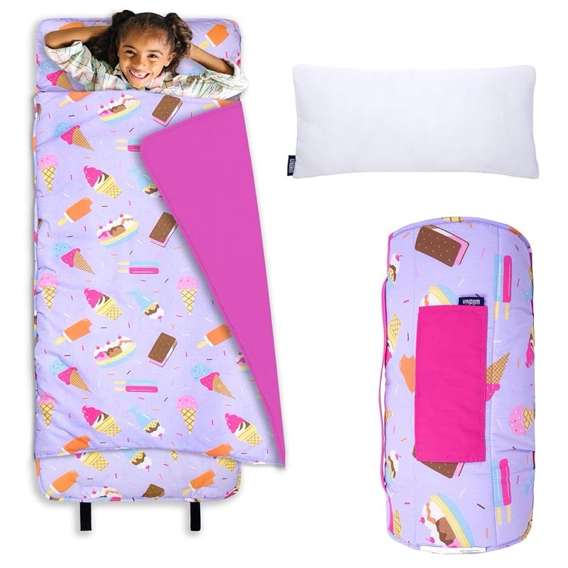 Wildkin Original Nap Mat with Reusable Pillow for Boys and Girls, Perfect for Elementary Sleeping Mat, Features Hook and Loop Fastener, Soft Cotton Blend Materials Nap Mat for Kids (Sweet Dreams)