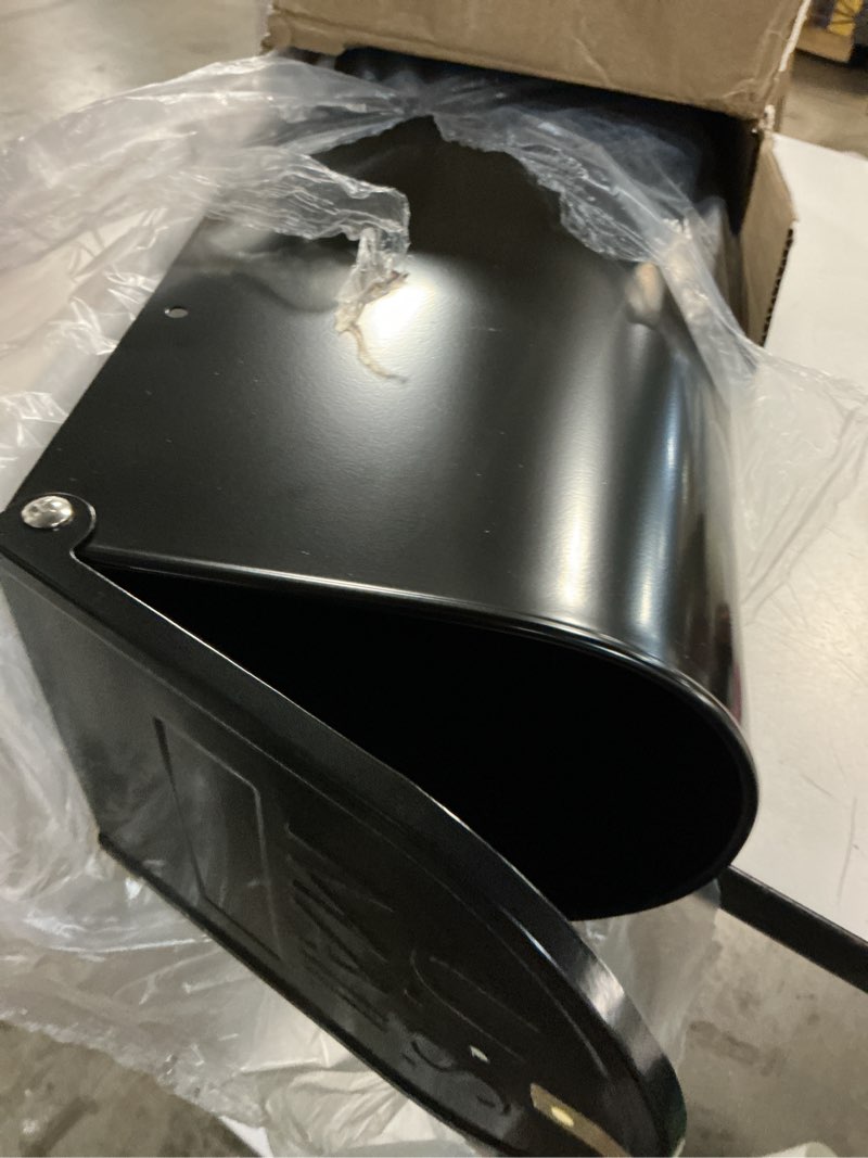 Condition photo showing Good Condition for rainhol black metal mailboxes for outside post mount, standard mail box, galvanized steel heavy duty mailbox, medium capacity, 19 x 8.7 x 6.7 inches