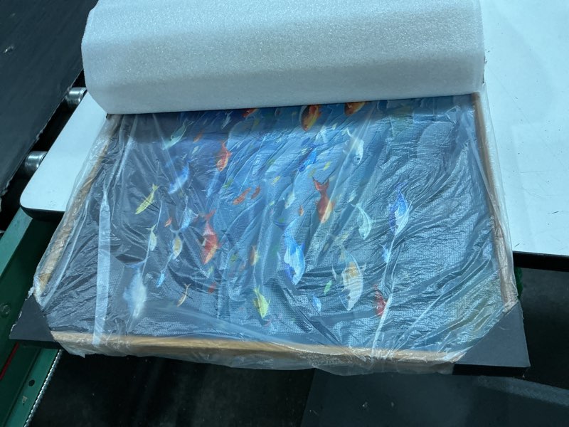 Condition photo showing New/Like New for chditb ocean fish framed canvas wall art, 20"x40" large under the sea fishes oil painting, modern navy blue marine fish wall decor, colorful fishes artwork for living room bedroom office home decor blue ocean fish 40"l x 20"w