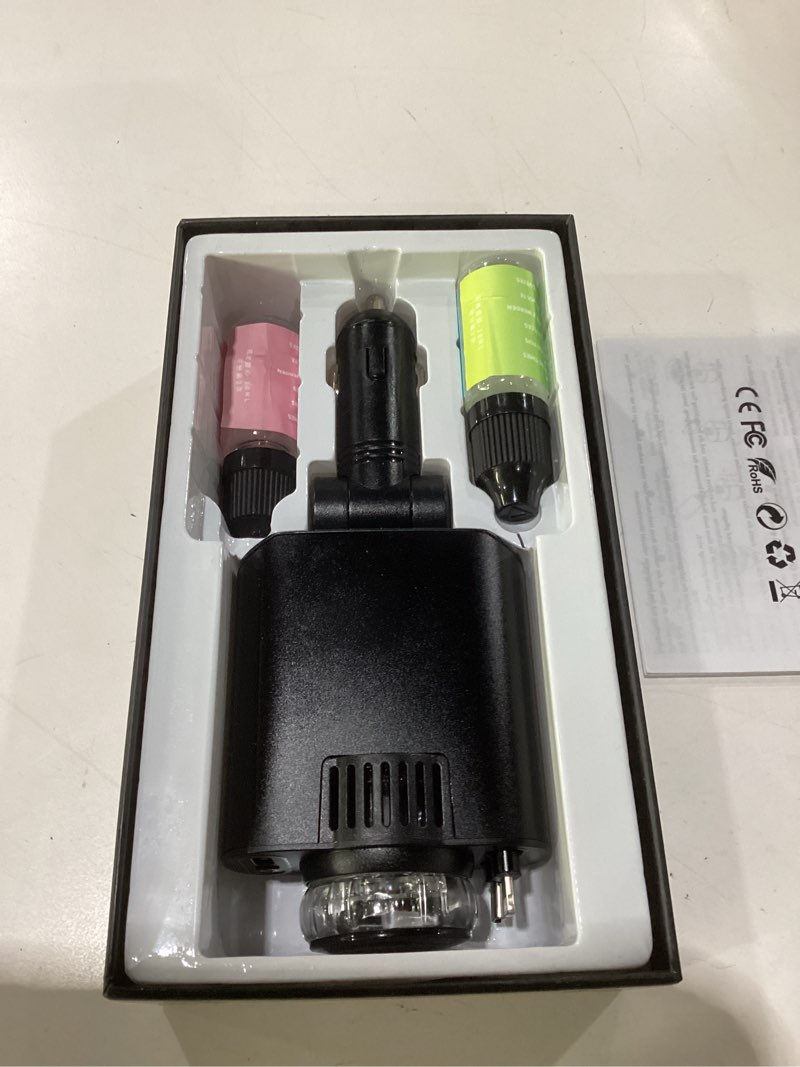 Condition photo showing Good Condition for missing oil retractable car charger with aromatherapy and starlight, 5 in 1 usb c car charger adapter, 69w fast charging cars phone chargers, cars air freshener compatible with iphone 16 15 14 13 12 and android drak black