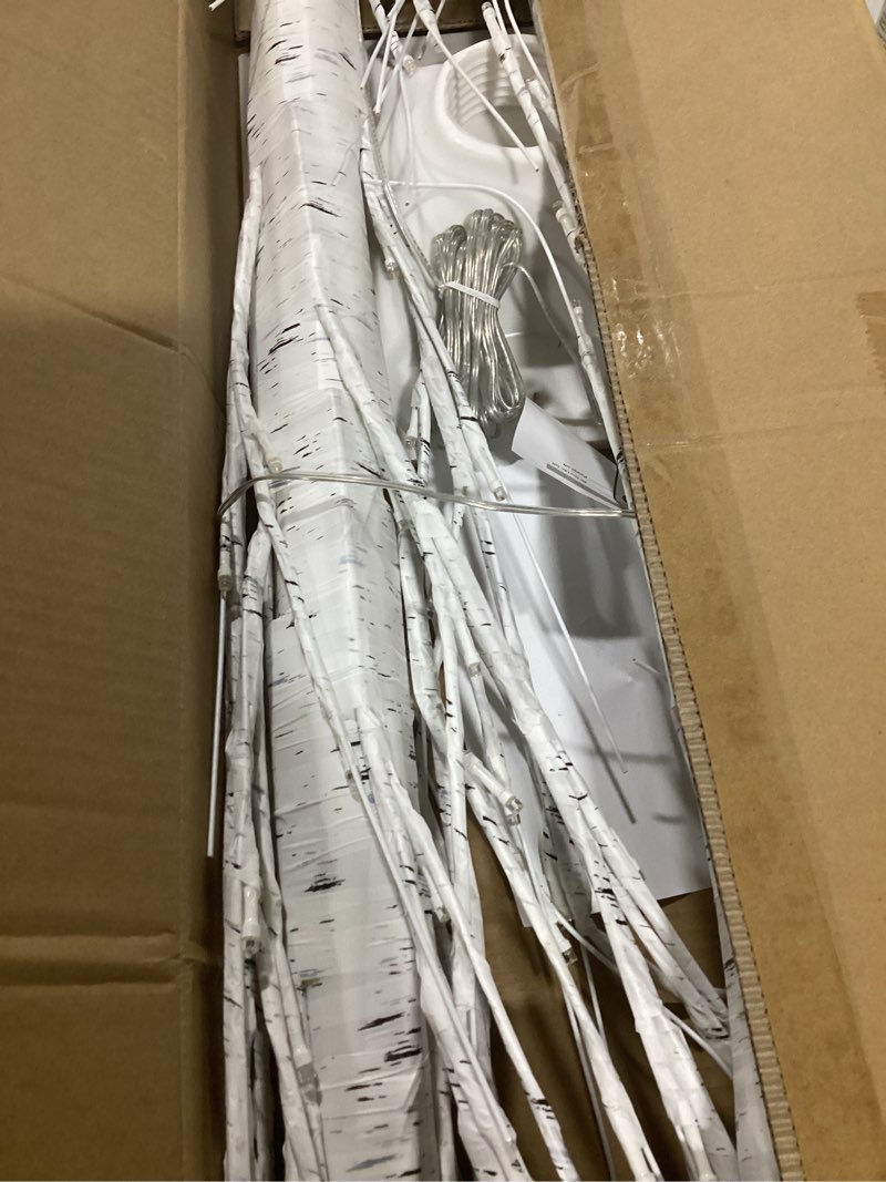 Condition photo showing As Is for 8ft lighted birch tree, birch tree with 210 led lights, 8 flash modes and timer, light up twig christmas tree for indoor outdoor home party garden wedding decorations (warm white & multicolor) 8ft 1pack