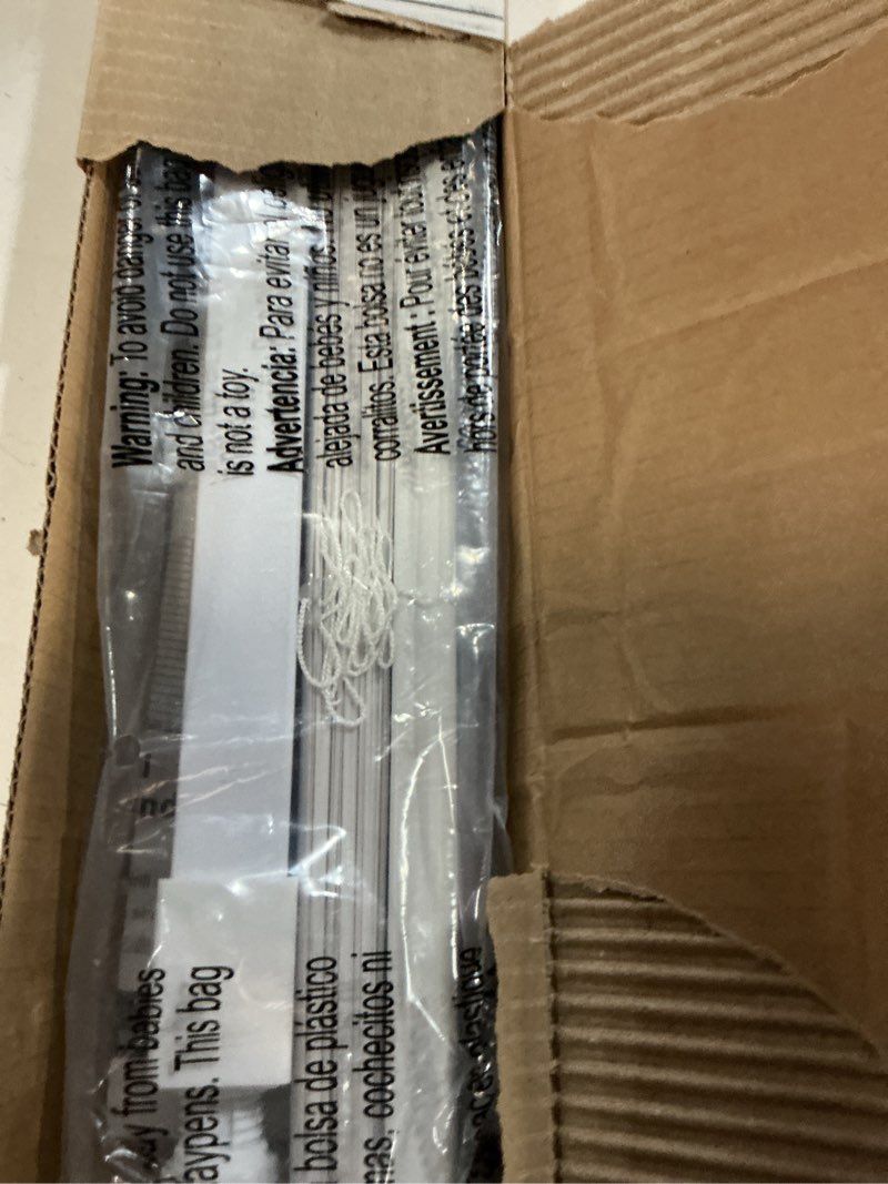 Condition photo showing As Is for lazblinds no tools no drill 1" vinyl mini blinds, cordless blinds for windows, light filtering horizontal window blinds & shades, 29" w x 36" h, white cordless-white 29" w × 36" h