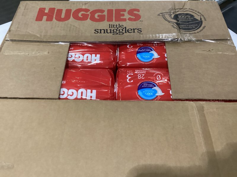 Condition photo showing New/Like New for Huggies Size 3 Diapers, Little Snugglers Baby Diapers, Size 3 (16-28 lbs), 168 Count (6 Packs of 28), Packaging May Vary Size 3 168