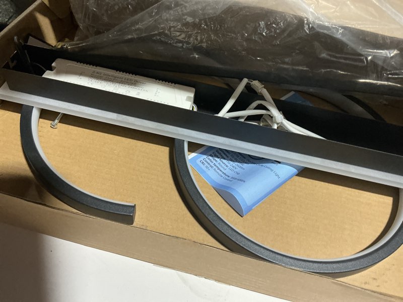 Condition photo showing As Is for 19.7" LED Ceiling Light, 2 Rings Design Flush Mount Ceiling Light with Remote Control, 45W Matte Black Dimmable 3000-6000K, Modern Light fixtures Ceiling for Bedroom Living Room Dining Room 19.7in