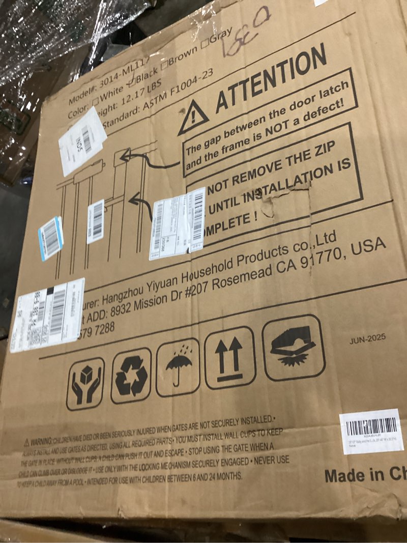 Condition photo showing New/Like New for 29"-57" Baby and Pet Safety Gate, 30" Tall Metal Walk-Thru Gate for Doorways & Stairs, Easy One-Hand Open, Dual Lock, Extensions & Wall Mounts Included (Black, 29"-46" W x 30.5“H) Black 29"-46"W x 30.5“H