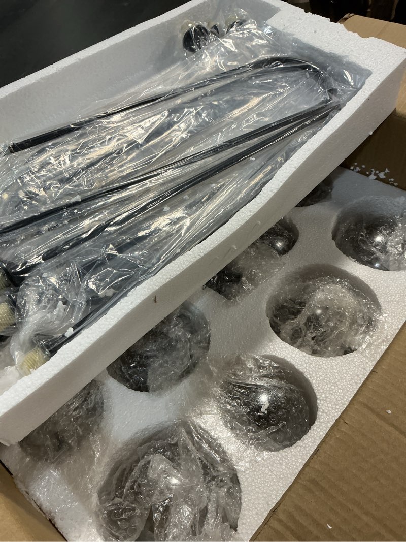 Condition photo showing Good Condition for black sputnik chandelier, 8 light mid century modern chandeliers, l43” dining room chandeliers with smoke gray glass globe shade, globe chandelier for dining room, living room, kitchen 8-light black smoke gray glass