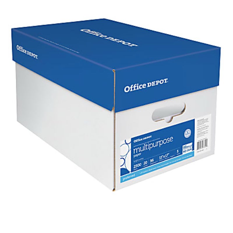 Office Depot® Multi-Use Printer & Copy Paper, 5 Reams, White, Ledger (11" x 17"), 2500 Sheets Per Case, 20 Lb, 96 Brightness